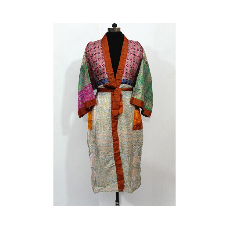 Vintage Style Viscose Silk 3/4th Sleeves Summer Kimono and Robes Long Kimono for Women Bohemian Night Robe at Wholesale Price