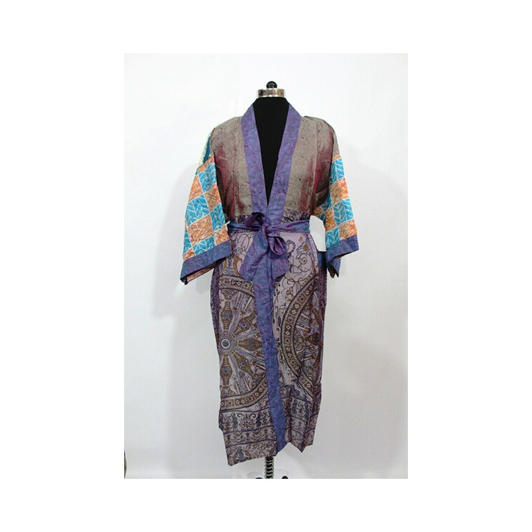 Vintage Style Viscose Silk 3/4th Sleeves Summer Kimono and Robes Long Kimono for Women Bohemian Night Robe at Wholesale Price