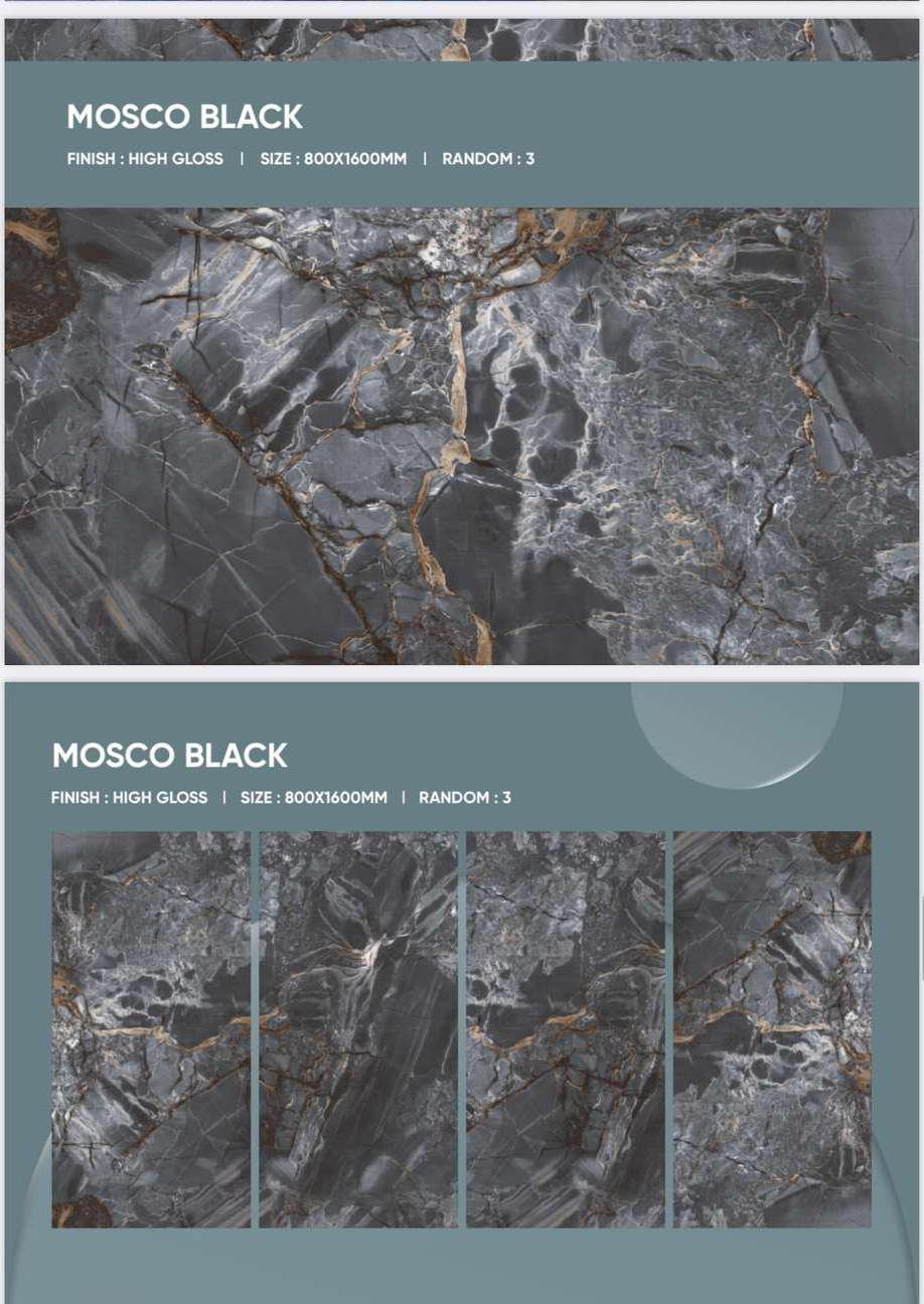 Excellent Quality Fully Polished Glazed Mosco Black 800x1600mm Floor Tiles for Home and Office Decoration