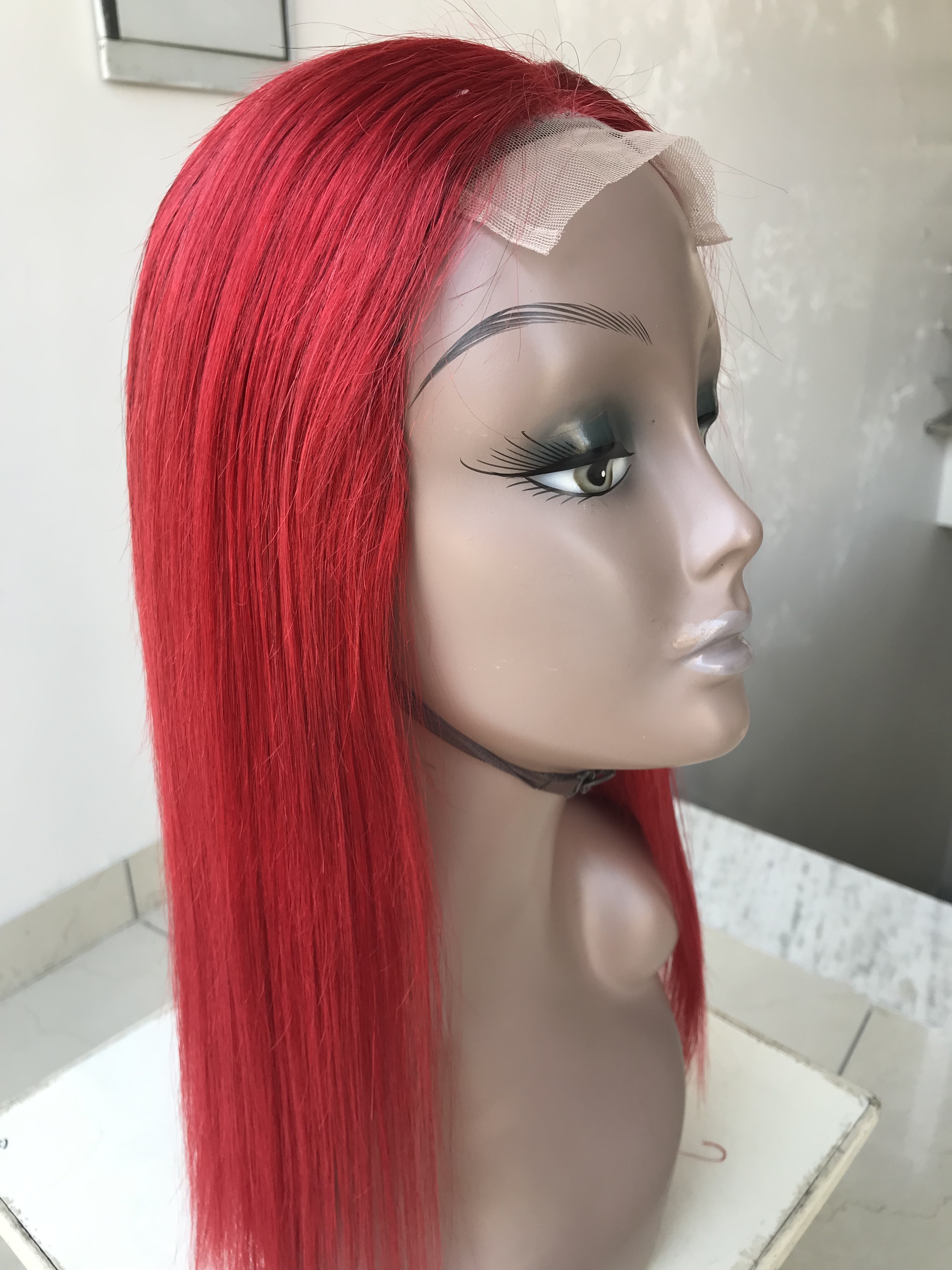 Red Colored Wigs Pre Plucked Natural Straight Human Hair Wigs Brazilian Virgin Hair Lace Front Closure Wigs From Indian Supplier