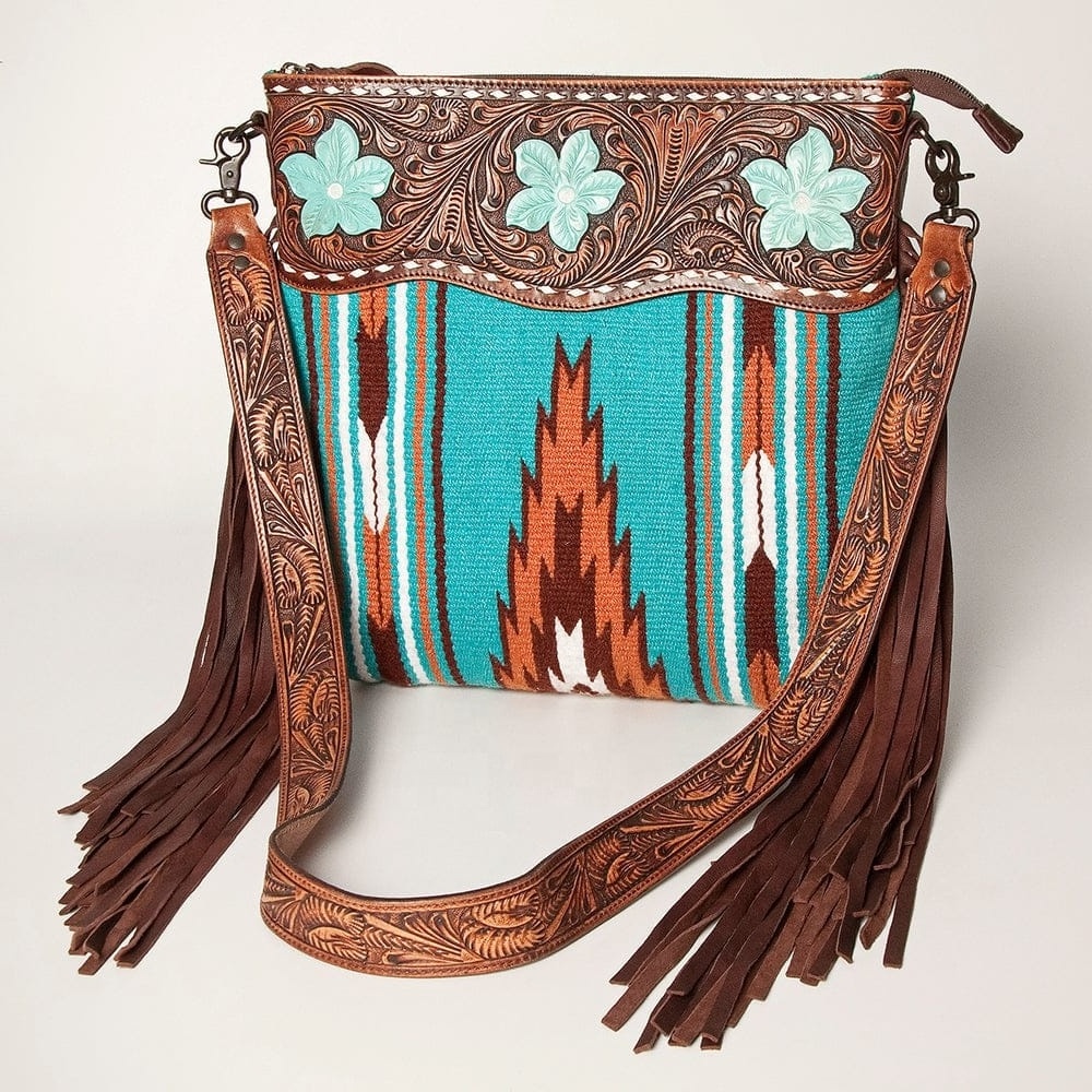 Super Selling Handbag Western Genuine Leather Crossbody bag with Saddle Blanket And Engraved Designed Cowgirl sling for Sale