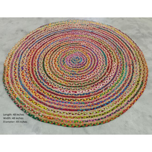 Round Multi-color Printed Reversible Jute Rugs Ethnic Indian Handmade Doormat Area Rugs