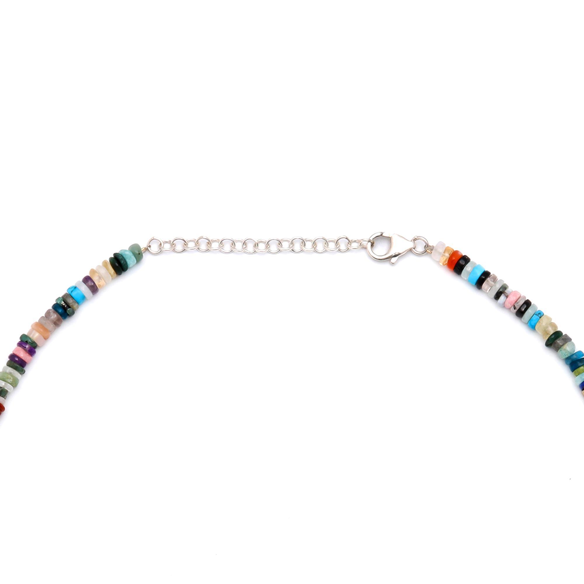 Natural Gemstone Tyre Beads Necklace Multi Color 925 Sterling Silver Handmade Necklace Wholesale Multi Beads Gemstone Necklace