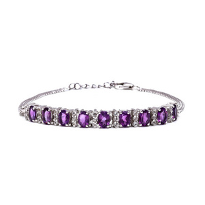 Tennis Purple Amethyst Bracelet with CZ Stone Oval Round Shape Faceted Gemstone High Quality Eternity Natural Amethyst Bracelet