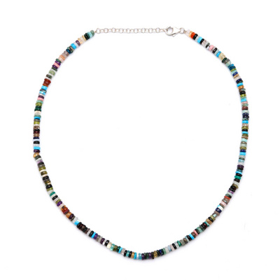 Natural Gemstone Tyre Beads Necklace Multi Color 925 Sterling Silver Handmade Necklace Wholesale Multi Beads Gemstone Necklace