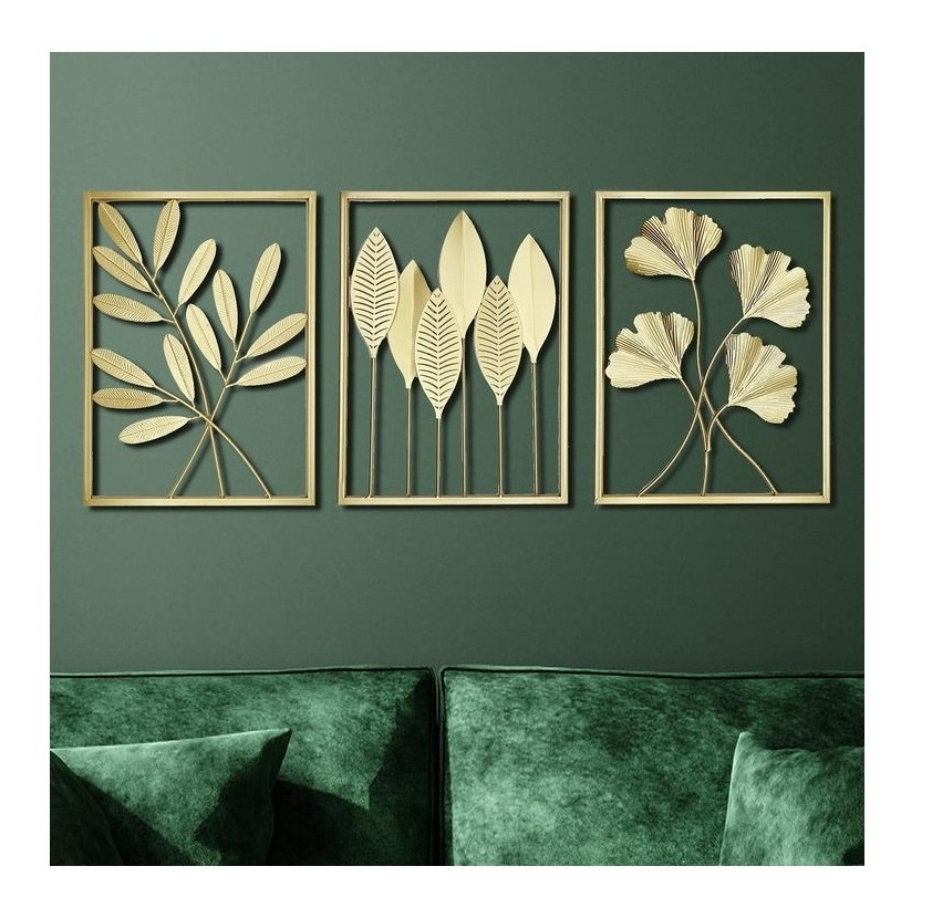 Custom Wholesale Premium Design Metal Sheet Root And Leaves Shape Laser Cutting Wall Art Gold Powder Coated For Bedroom Decor