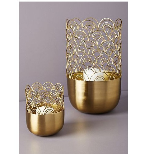 Made In India Cheap Metal Brass Votive Border Wire Wave Design Under Tea Light Candle Holder Gold For Home Table Decor