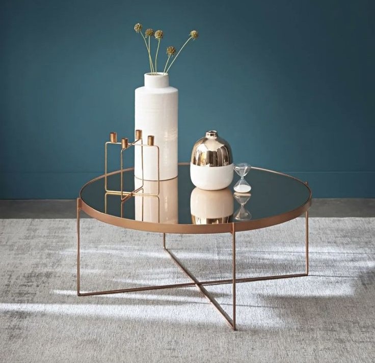 Highest Selling Classy Style Mirror Table Round Coffee Table Rose Gold In Color Metal Copper Wire Stand For Home And Hotel Rooms