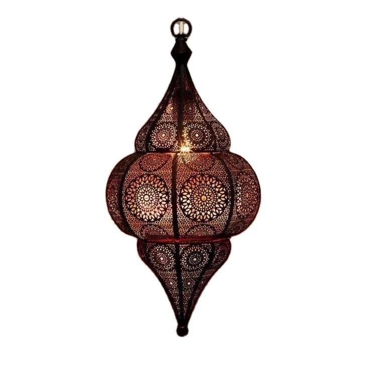 Luxury Elegant Decorative Metal Iron Black Hanging Lantern Laser Etching Candle Stand Lantern For Home And Banquet Hall Decor