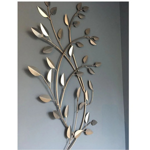 Custom Wholesale Premium Design Metal Sheet Root And Leaves Shape Laser Cutting Wall Art Gold Powder Coated For Bedroom Decor