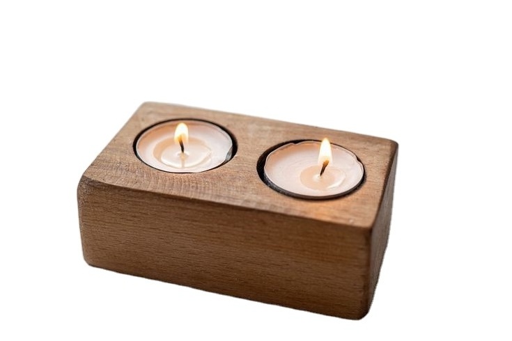 Excellent Quality Newest Design Acacia Wooden Square Votive Candle Holder With Under Metal Stainless Steel Tea Light For Home