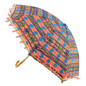 Outdoor Sun Shade Patio Umbrella 70" Peacock Embroidered Mandala Garden Parasol 20234 New Indian Hand Printed Cotton Antique