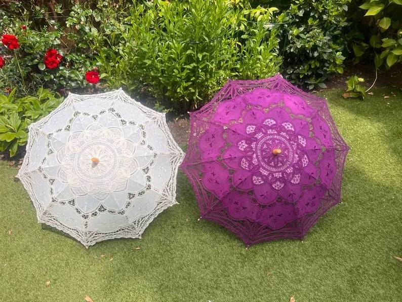 Handmade Detailed Full Cotton Victorian Lace Umbrella Parasol Gift or Decoration Wedding Gift Various Colors Dark Purple