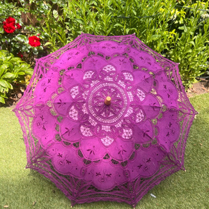 Handmade Detailed Full Cotton Victorian Lace Umbrella Parasol Gift or Decoration Wedding Gift Various Colors Dark Purple