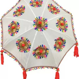 Color Ethnic Handmade Decorative Umbrella Beautiful decorated White Umbrella For Decorating Wedding Gift Indian Cotton