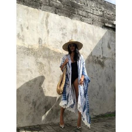 fashionable women beach sexy bikini tie dye with lace long sleeve bali beach dresses and kimono plus size silk robe