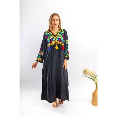 Wholesale Clothing Embroidered Vintage Flora Boho Style Peasant Mexican Long Dress