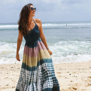 Spring Summer New Arrival Tie Dye Dress Thailand Spaghetti Strap Long Party Women Maxi Casual Long Dresses