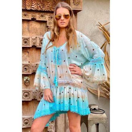 2022 Trendy Summer Boho Dresses Women Hand Tie Dye Long Sleeve Casual Party Mini Sexy Very Short Dresses