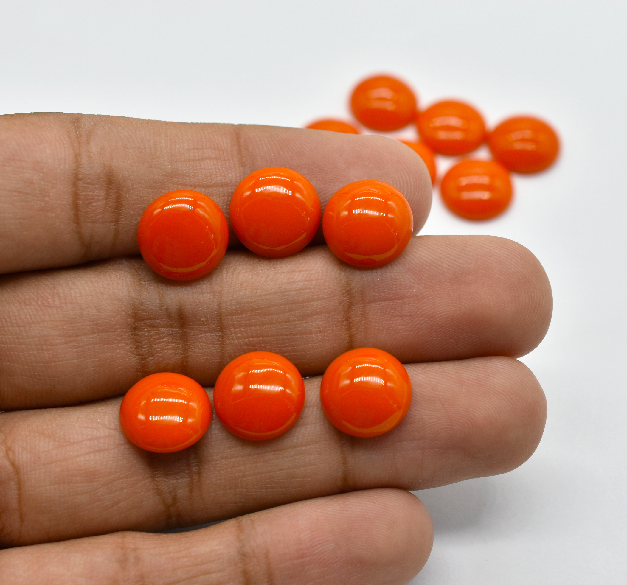 Synthetic Orange Coral Gemstone Cabochon Round Shape Cabochon All Calibrated MM Size Available In Custom.