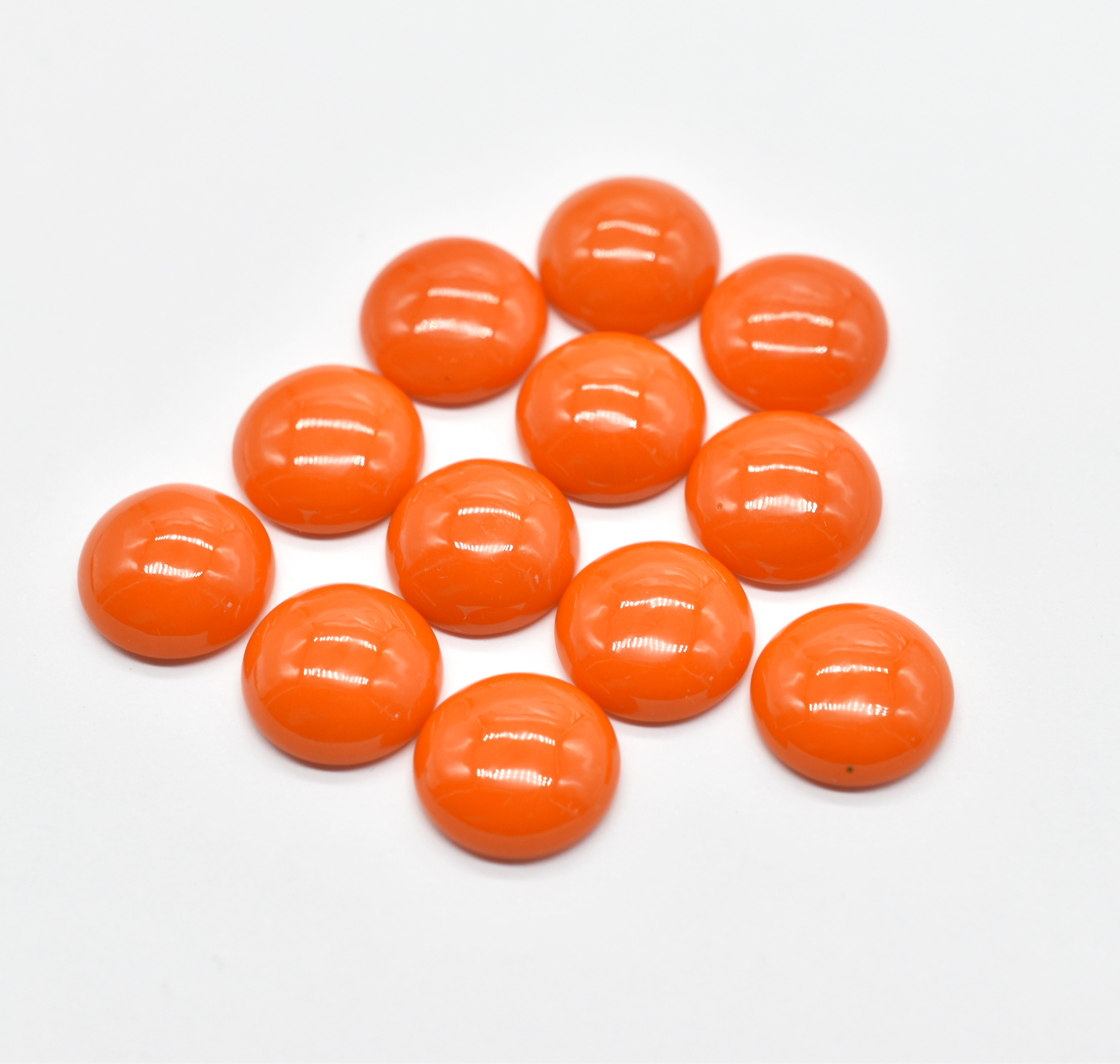 Synthetic Orange Coral Gemstone Cabochon Round Shape Cabochon All Calibrated MM Size Available In Custom.