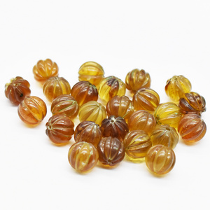 Natural Amber Carved Pumpkin Crystal Beads For Jewelry Making 10 MM Size Loose Gemstone Beads Carved Crystal