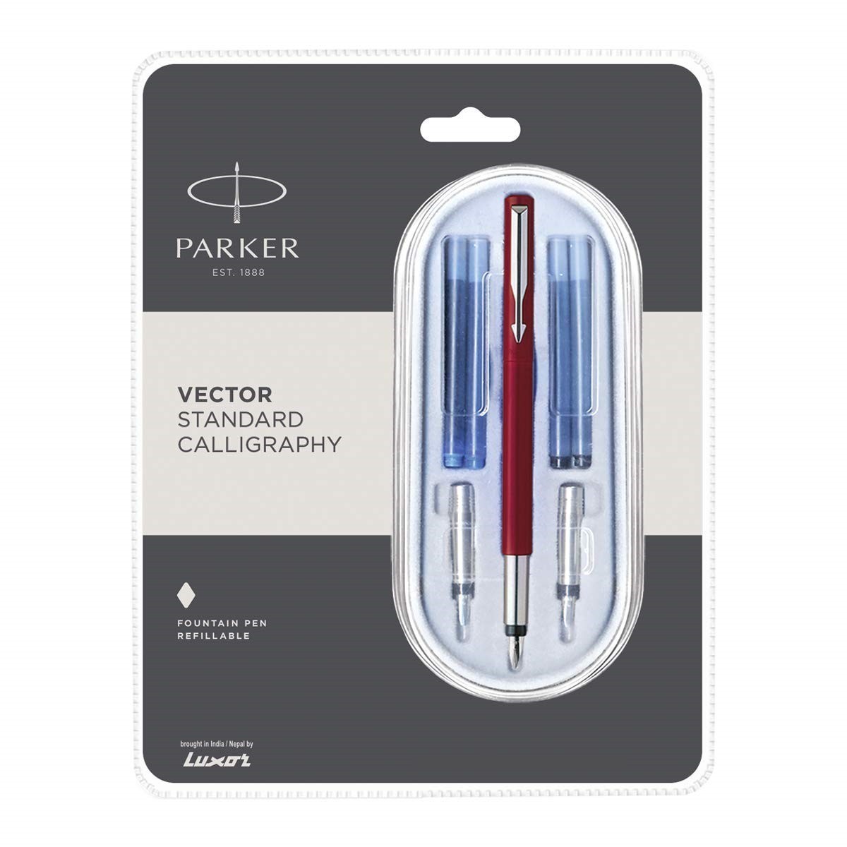 Fountain Pens Parker Vector Standard Red Body Calligraphy Fountain Pens With Extra Nib (medium&broad) Blue & Black Ink Cartridge