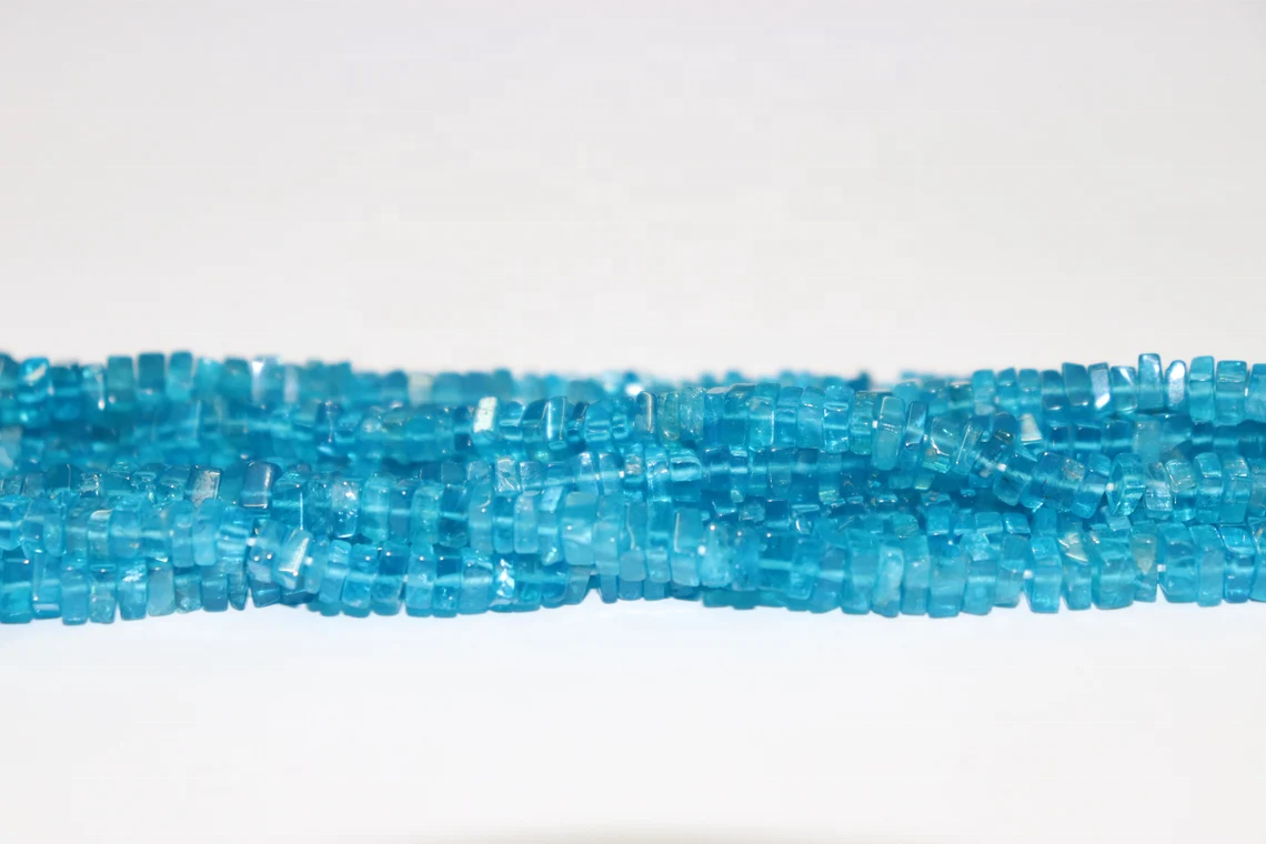 Neon Apatite Square Shape Beads Neon Apatite Heishi Square Beads Neon Apatite Plain Beads For Jewelry Making