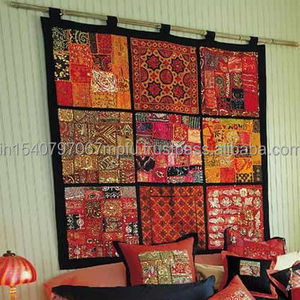 Indian Vintage Embroidered Patchwork Wall Hanging Large Tapestry Handmade Bohemian Art Decor Embroidery Curtain