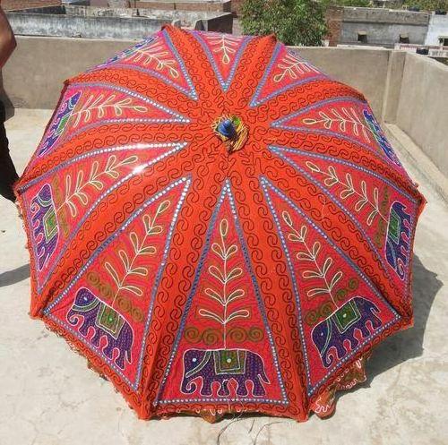 Floral Garden Umbrella With Stand Parasol Home Sunny Rajasthani Embroidery Wedding Umbrella Handmade Outdoor Patio Parasol