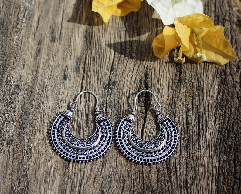 Beautiful Tribal Brass Hoops Earrings Traditional design Ethnic Gypsy Indian Brass Jewelry Bohemian Earrings