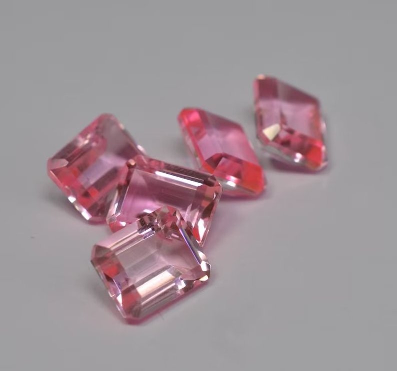 Hydro Pink Quartz Faceted Rectangle Gemstone Lot Ring Size Cut Pink Quartz For Craft Making Wholesale Supply