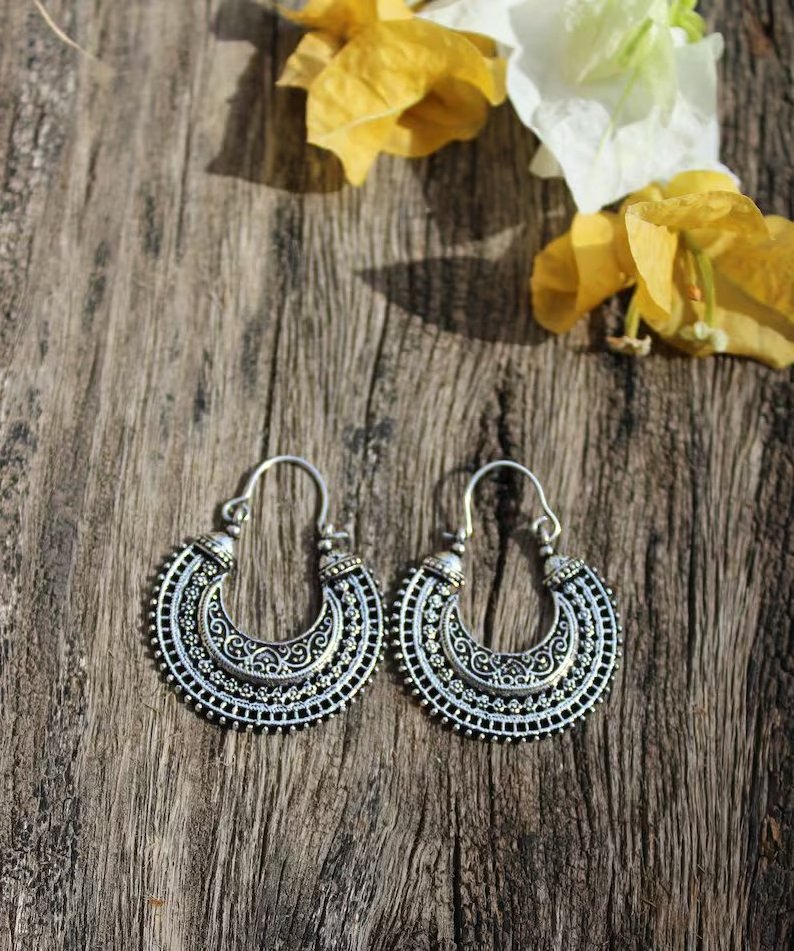 Beautiful Tribal Brass Hoops Earrings Traditional design Ethnic Gypsy Indian Brass Jewelry Bohemian Earrings