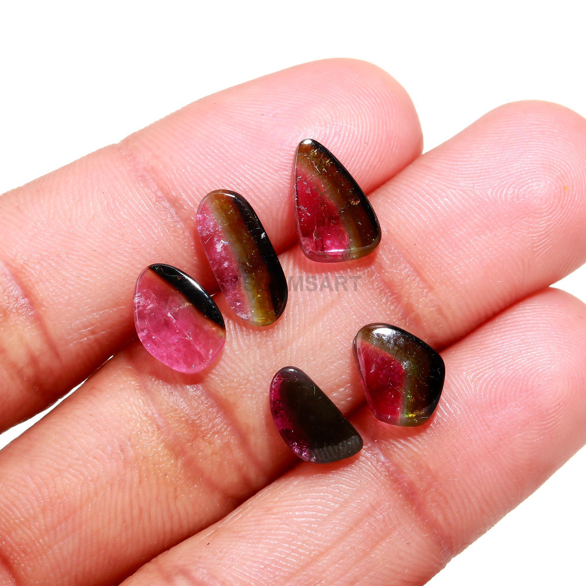 Vibrant Color Watermelon Tourmaline Cabochon Slice Lot, Bi-Color Tourmaline Smooth Fancy Slice Lot For Jewelry Accessories