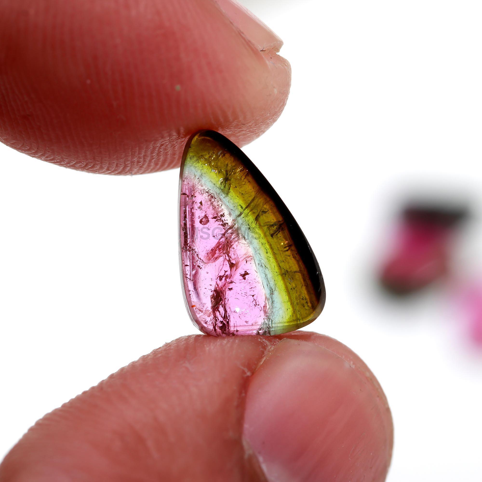 Vibrant Color Watermelon Tourmaline Cabochon Slice Lot, Bi-Color Tourmaline Smooth Fancy Slice Lot For Jewelry Accessories