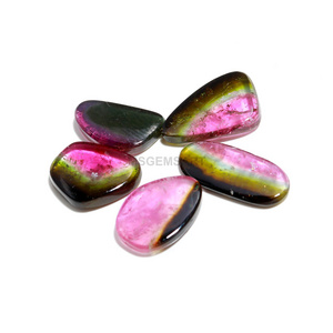 Vibrant Color Watermelon Tourmaline Cabochon Slice Lot, Bi-Color Tourmaline Smooth Fancy Slice Lot For Jewelry Accessories