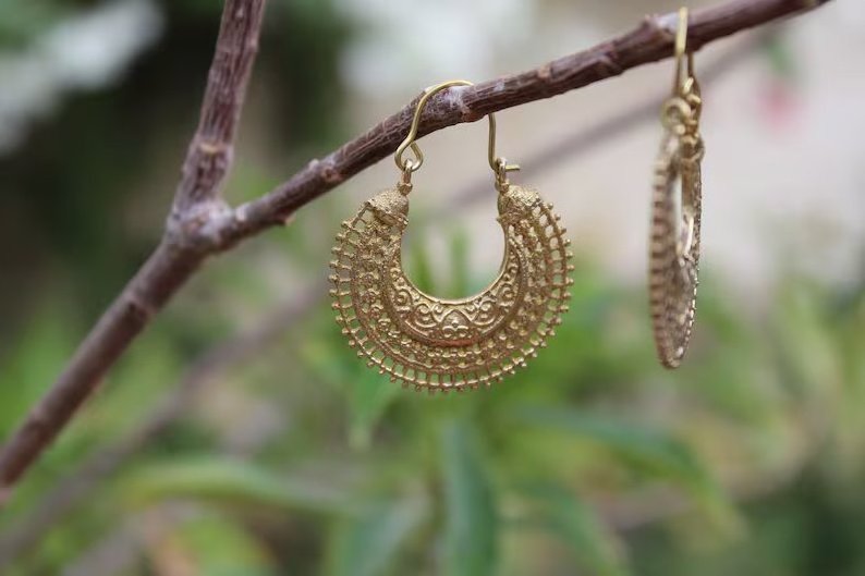 Beautiful Tribal Brass Hoops Earrings Traditional design Ethnic Gypsy Indian Brass Jewelry Bohemian Earrings