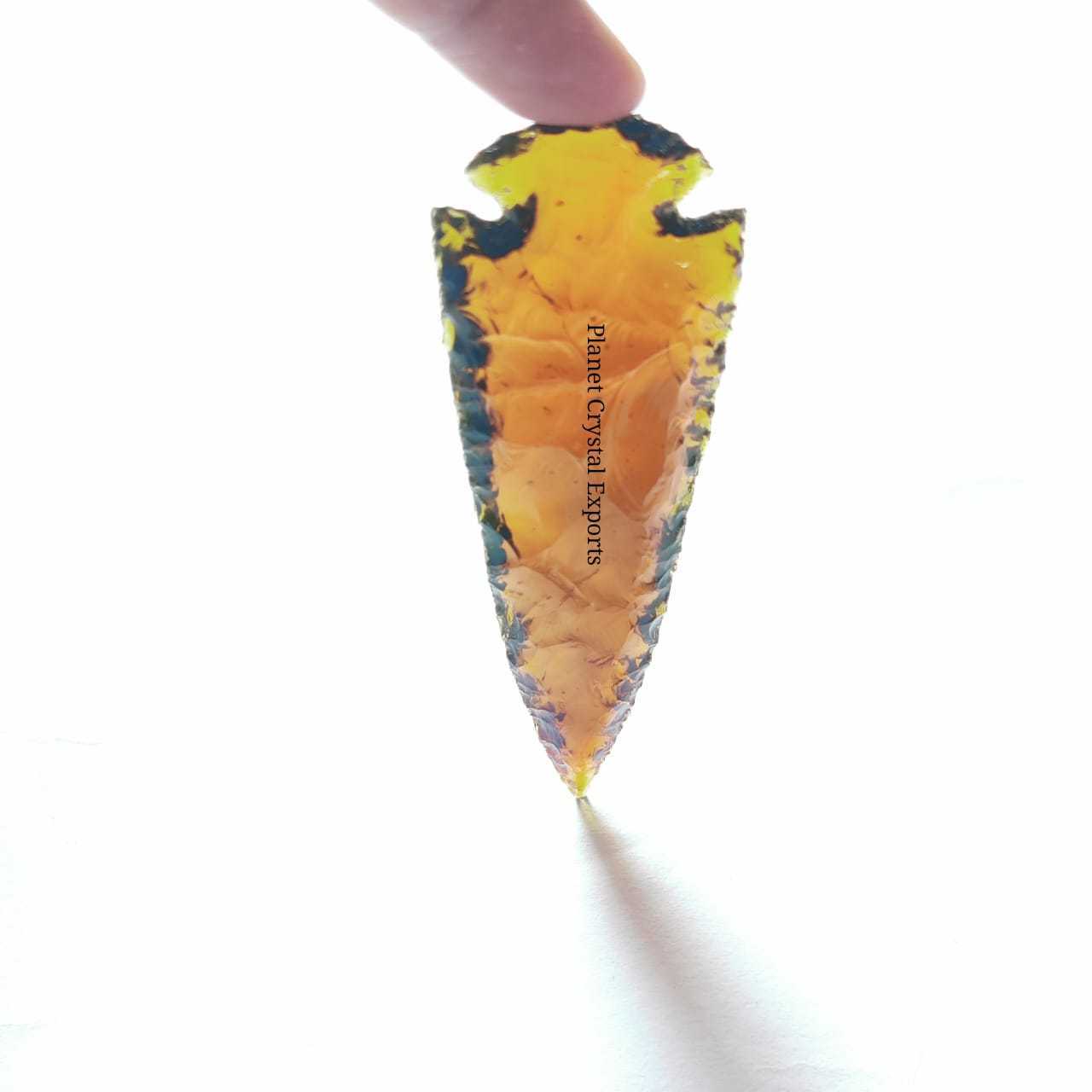 Wholesale Yellow Citrine Glass 6Inch Arrowhead Indian Agate Hand Knapped Arrowhead Handmade Glass Arrowhead For Hunting & Archer