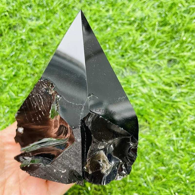 Black Obsidian Point, Rough Aventurine Crystal With Polished P:oint, Large Free Standing Black Obsidian Tower