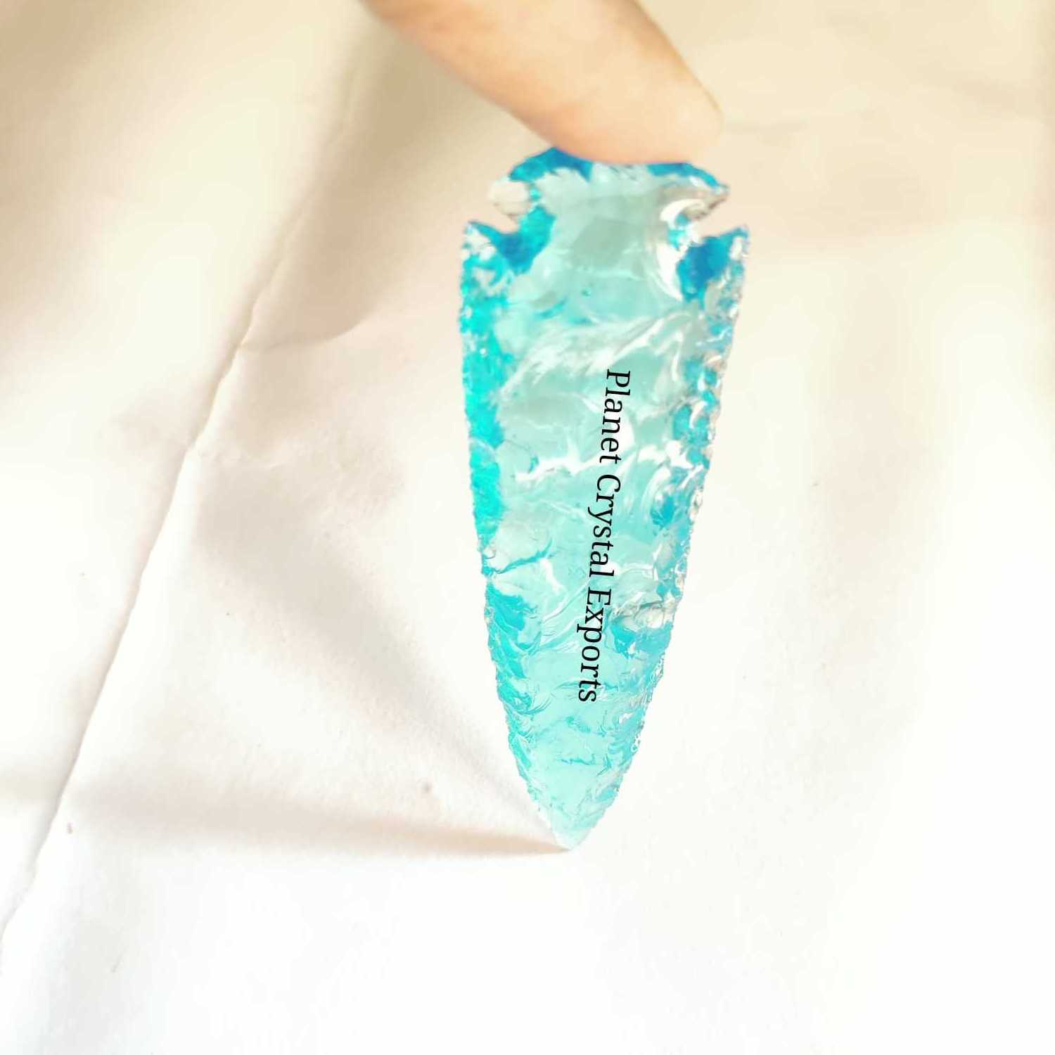 Wholesale Sky Blue Glass 6 Inch Arrowhead Indian Agate Hand Knapped Arrowhead Handmade Glass Knife Point For Hunting & Archer