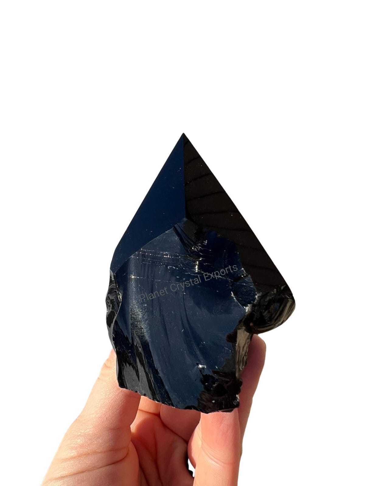 Black Obsidian Point, Rough Aventurine Crystal With Polished P:oint, Large Free Standing Black Obsidian Tower