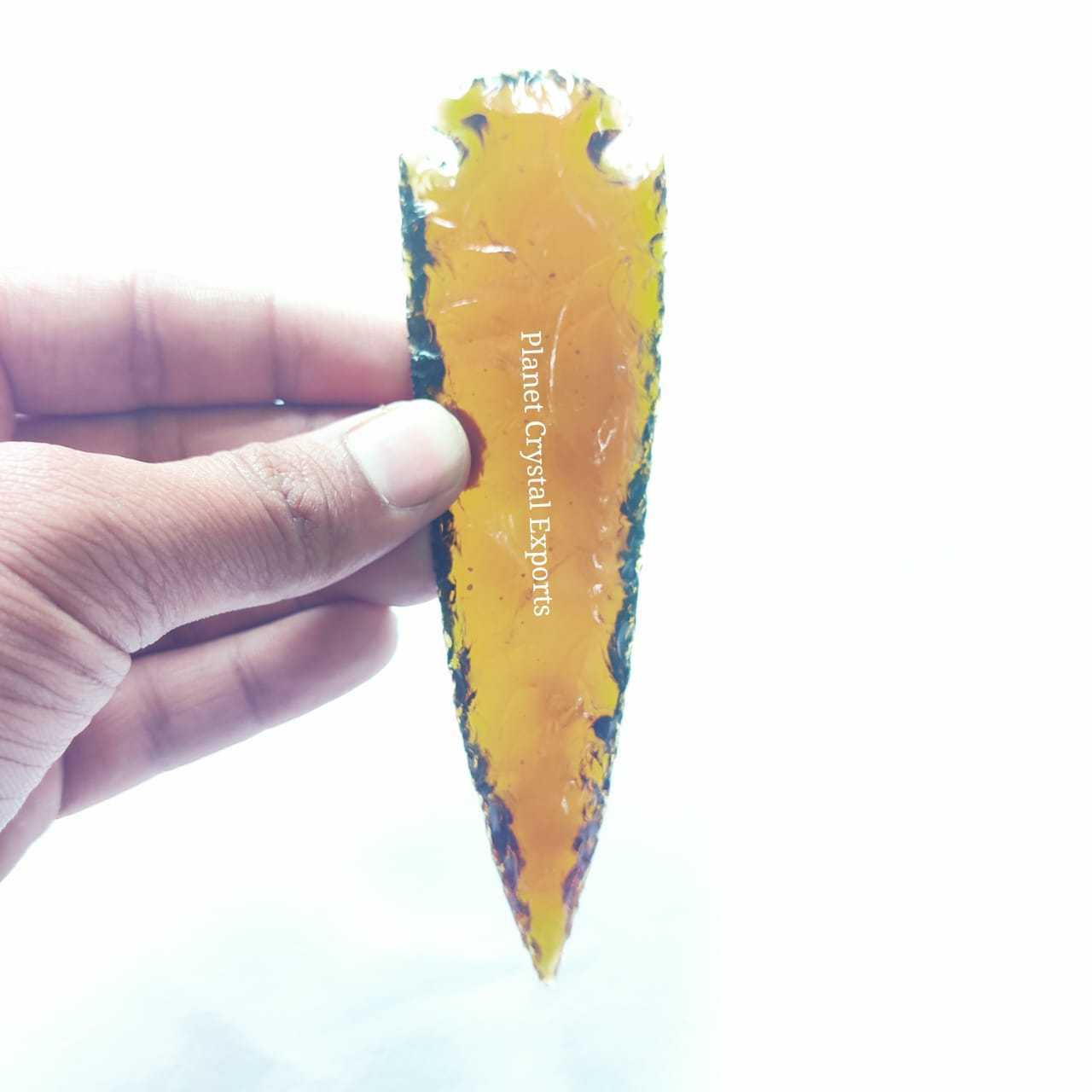 Wholesale Yellow Citrine Glass 6Inch Arrowhead Indian Agate Hand Knapped Arrowhead Handmade Glass Arrowhead For Hunting & Archer