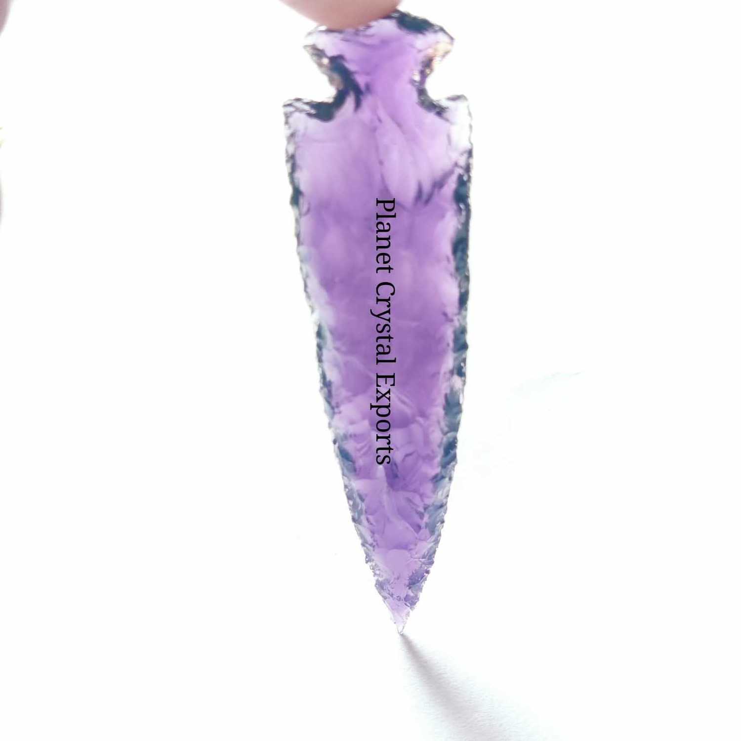 Wholesale Purple Glass 6Inch Arrowhead Indian Agate Hand Knapped Arrowhead Handmade Glass Arrowhead For Hunting & Archer