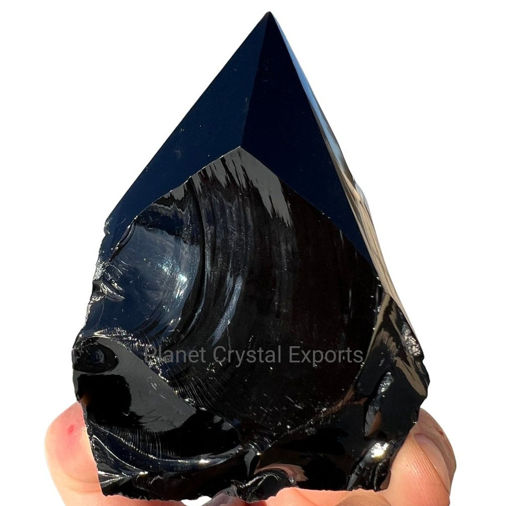 Black Obsidian Point, Rough Aventurine Crystal With Polished P:oint, Large Free Standing Black Obsidian Tower