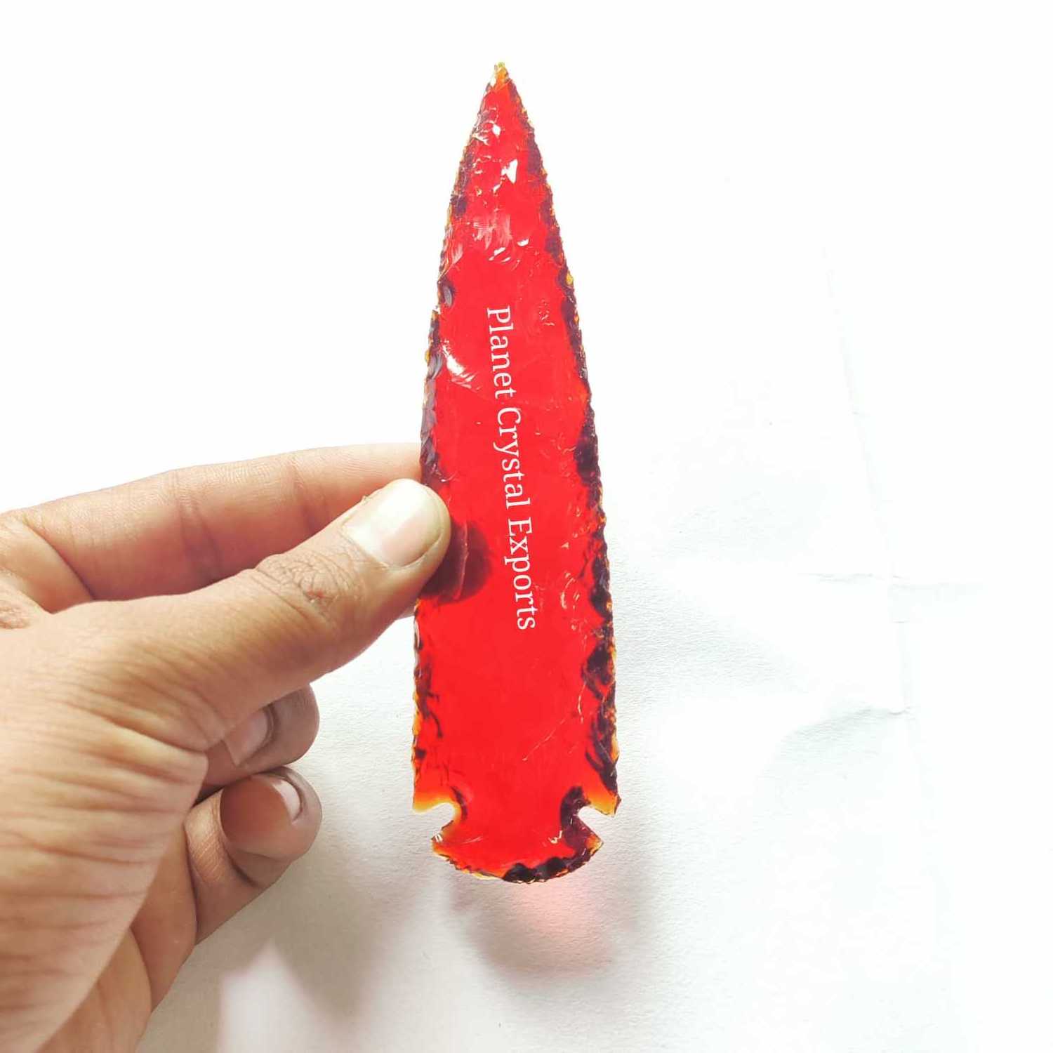 Wholesale Red  Glass 6Inch Arrowhead Indian Agate Hand Knapped Arrowhead Handmade Glass Arrowhead For Hunting & Archer