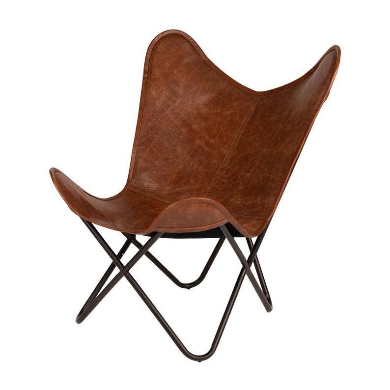 Handmade Leather Living Room Chairs - Butterfly Chair Tan Side Hand Stitch Leather Butterfly Chair