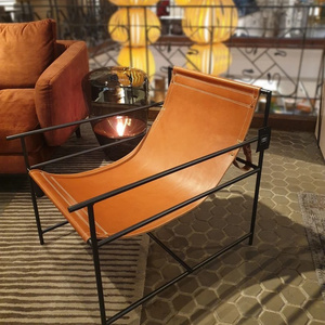 Accent Leather Armchair - Sling Chair - Handcrafted With Steel Frame - For Living Room And Bedroom Industrial Style