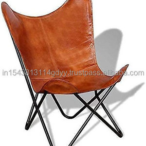 vintage Handmade Leather Butterfly Sling Chair With Footrest Foot Stool Powder Coated Iron Frame Leather Comfortable Chair