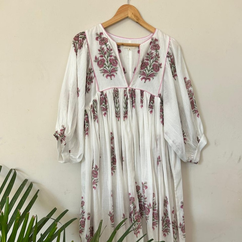 Indian handmade sewing craft women long kaftan dress best manufacturing hand block pure cotton tunic women dress