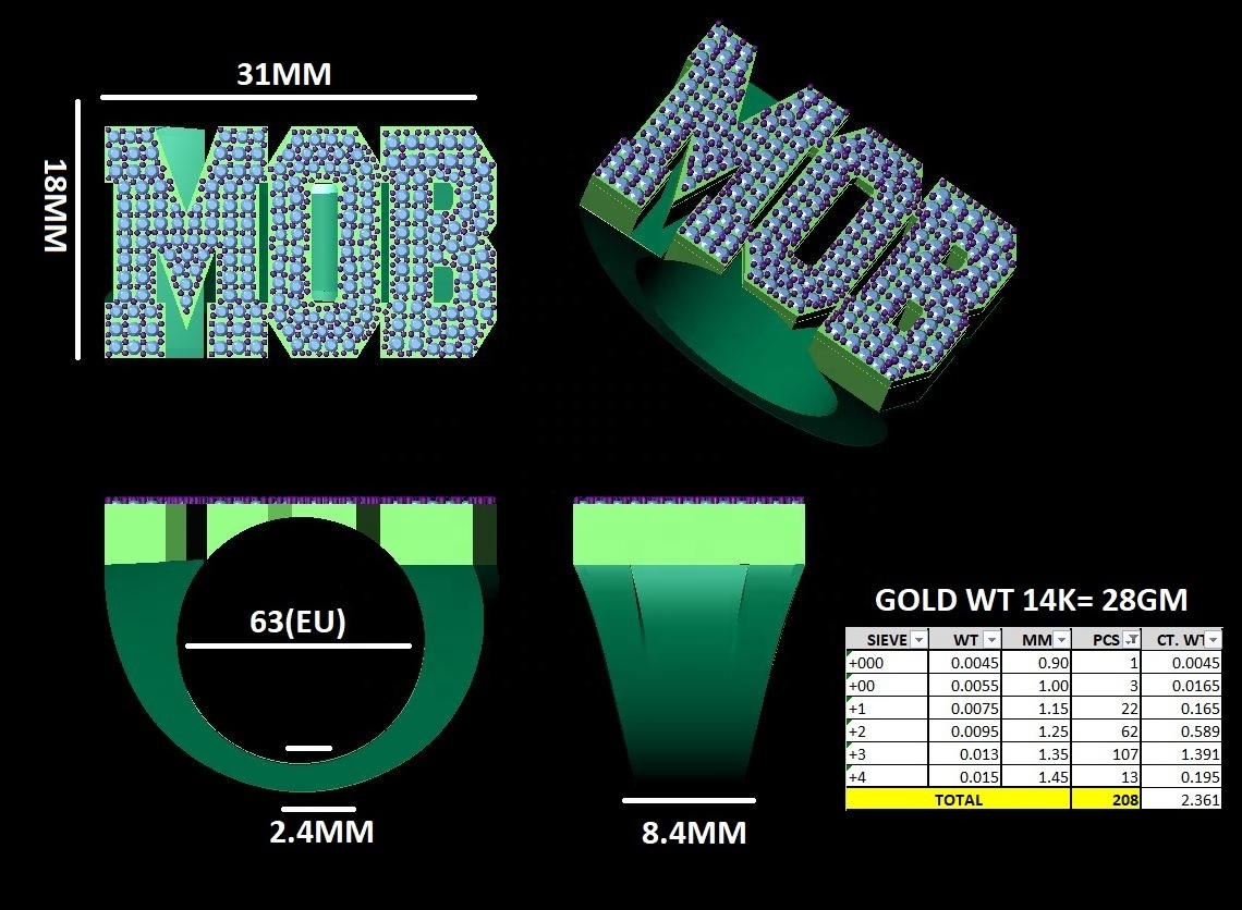 Custom Name Championship Ring Diamond Ring Real EF VS Natural for Men 14kt Yellow Gold